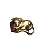 Vintage Art Nouveau Style Brass Scarf Clip Purple Glass Rhinestone Dress... - $16.20