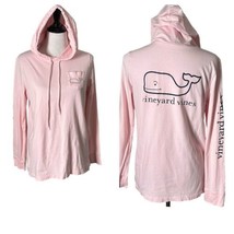 Vineyard Vines Women&#39;s Pink Hooded Pullover Shirt Pocket Big Whale Logo Size M - £17.84 GBP