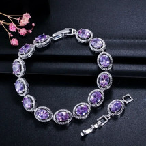 15Ct Oval Simulated Amethyst Beautiful Tennis Bracelet 14K White Gold Plated - £251.45 GBP