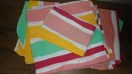 Vintage Cannon Royal Family Multi Color Stripes Twin Sheet Set Fitted Flat 1970s - £26.02 GBP