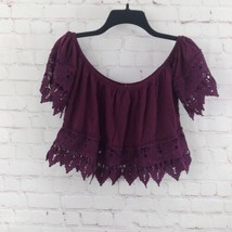 Iris Top Womens Small Purple Cropped Off The Shoulder Crochet Lace Hem Boho - £14.07 GBP