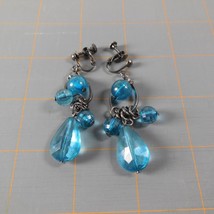Blue Earrings Drops Vintage Acrylic Screw Back Clips  - £7.86 GBP
