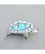 VINTAGE 925 STERLING SILVER MOTHER OF PEARL TURTLE BROOCH - $62.39 CAD