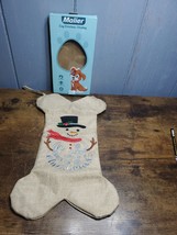 Malier New Burlap Dog Bone  Stocking Snowman We woof you a Merry Christmas - $8.12