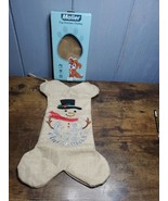Malier New Burlap Dog Bone  Stocking Snowman We woof you a Merry Christmas - $150.59 MXN