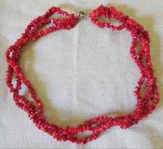 Red Coral look Handmade Multi-Strands Chips Cluster Statement Bead Necklace  25&quot; - $9.74