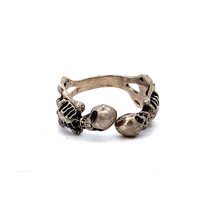 Vintage Signed Sterling Silver Carved Double Skeleton Wrapped Band Ring size 12 - £51.43 GBP