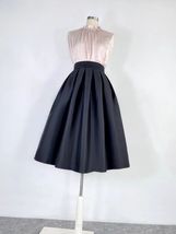 PINK A-line Pleated Midi Skirt Outfit Women Plus Size Taffeta Holiday Skirt  image 8