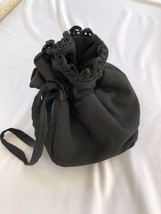 vintage Black Fabric Lace Trimmed drawstring pouch bag 60s - £11.15 GBP