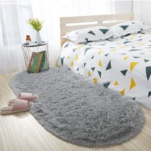 Iseau Oval Fluffy Rug Carpets, Modern Plush Shaggy Area Rug For Kids, Grey - £29.72 GBP