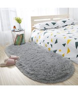 Iseau Oval Fluffy Rug Carpets, Modern Plush Shaggy Area Rug For Kids, Grey - £29.40 GBP