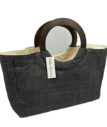 Lulu Dharma Black Basket Woven Raffle Tote With Wood Handles, NWT - $26.29 CAD