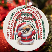 Merry Christmas Pomeranian Dog Santa Dabbing Dance Rainbow Ornament Gift Decor - $15.79