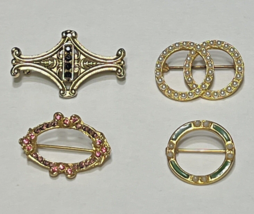 Lot of 4 Victorian Style Diminutive Pins Brooches Seed Pearls Rhinestones Circle - £20.25 GBP