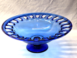 HUGE Czech Art Glass 16&quot; Footed Bowl - Cobalt Blue Closed Colonial Lace ... - $3,154.78 MXN