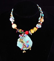 Chunky Turquoise Necklace / hippie jewelry / artisan hand made collar / Tribal J - £115.56 GBP