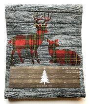Reindeer Plaid Table Runner Tapestry 13x72&quot; Christmas Pinecone Rustic Ca... - £32.80 GBP
