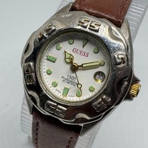 VTG Guess Quartz Watch Women 200m Silver Rotating Bezel Date Leather New Batter - $26.59