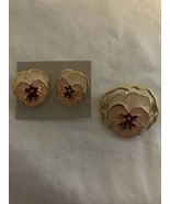 Vintage 1990 Avon Full Bloom In Pink Clip-On Earrings And Matching Pin - $15.38 CAD