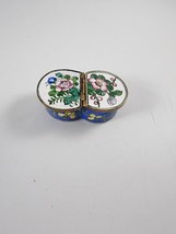 Vtg Hand Painted Enamel Over Metal Trinket Box Hinged Floral Garden Double Sided - £20.96 GBP