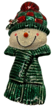 Christmas Snowman Face Brooch Pin Jewelry Winter Green Scarf Hat Smile Holidays - £11.70 GBP
