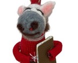 Silver Tree Donkey in Red Sweater with Book Felted Christmas Ornament NWT - $15.84