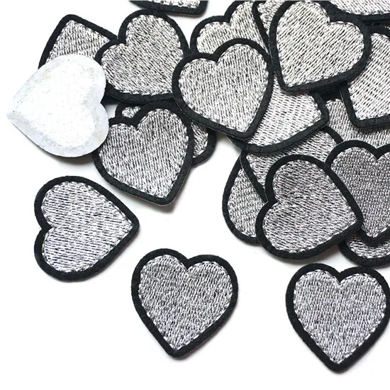 10PCS Red Hearts Silver Gold Fabric Embroidery Patches for Clothes - Iron On - $16.00