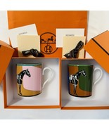 Hermes La Serpentine Mug Cup porcelain horse Set of 2 coffee tea green N... - £435.50 GBP