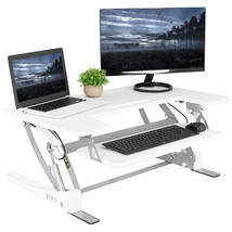 VIVO White Height Adjustable Standing Desk Monitor Riser Tabletop Sit to Stand - £262.74 GBP