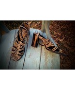 Leopard Suede Strappy shoes~3.5&quot; block heel~8.5~smoke &amp; perfume free res... - $41.11 CAD