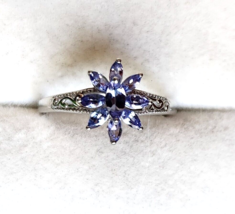 Tanzanite Floral Ring in Platinum Over Sterling Silver 1.00 ctw Size 10 - £31.93 GBP