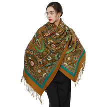 Anyyou Scarf 100% Merino Wool Brown Silk Satin Large Winter Pashmina Shawl Banda - £67.95 GBP