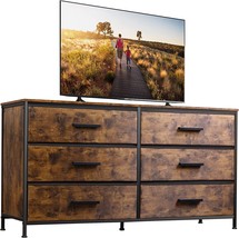 Rustic Brown Wlive Wide Dresser With 6 Drawers, Tv Stand For 60&quot; Tv,, Nursery. - £120.65 GBP