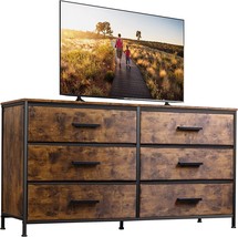 Rustic Brown Wlive Wide Dresser With 6 Drawers, Tv Stand For 60&quot; Tv,, Nu... - $87.97