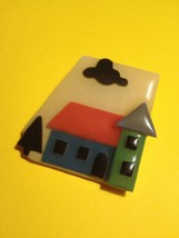 HOUSE PIN by Lucinda - one of a kind - Maine artist - with black tree and cloud  - £15.98 GBP