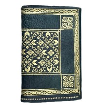 Vtg Leather Passport Wallet Green Gold Embossed 6 compartments 1920s - $40.10