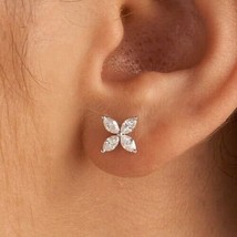 Diamond 1.2Ct Lab Created Marquise Cut Flower Stud Earring 14K White Gold Plated - £77.64 GBP
