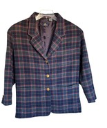 Vintage Lizsport Plaid Wool Blazer Jacket Women’s Size M Navy Liz Claiborne - $19.32 CAD
