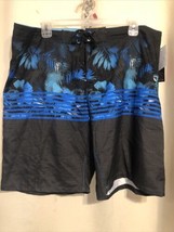 59C NWT Burnside Men&#39;s 38 Swim Trunks Board Shorts Black Blue Floral Hawaiian - £7.63 GBP