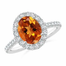 ANGARA Oval Citrine Halo Ring with Diamond Accents for Women in 14K Solid Gold - £1,255.54 GBP