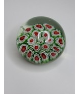 Murano Millefiori Red Green White Italy Art Glass Paperweight - $40.12