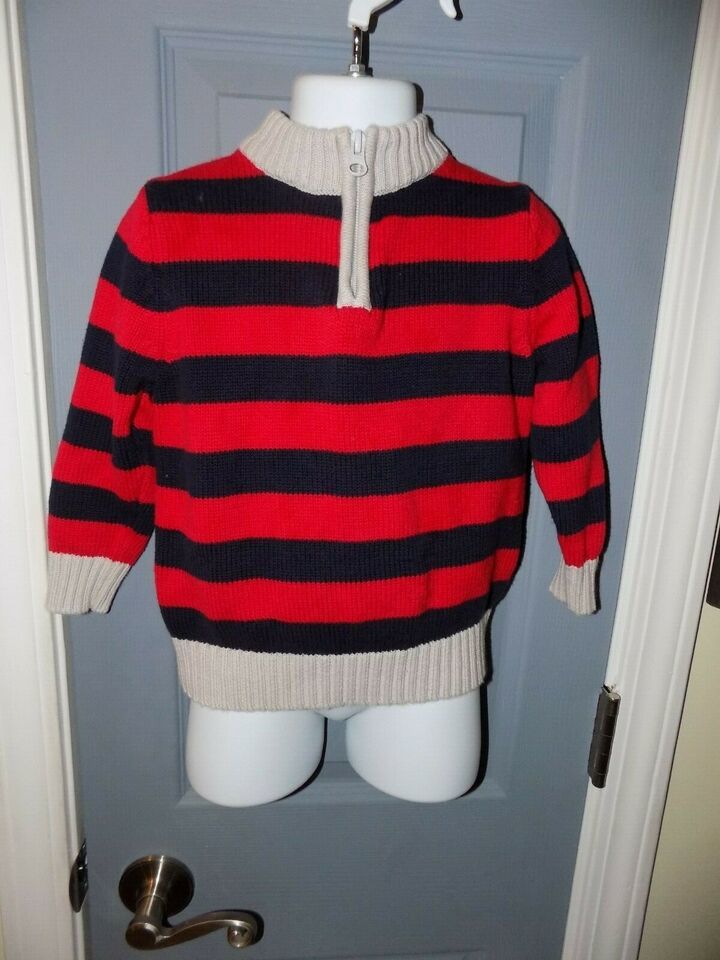Primary image for HANNA ANDERSSON Red/Blue/Gray Striped 1/4 Zip Sweater Size 90 3 3T