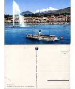 Switzerland Romandy Geneva Mont Blanc Water Fountain Harbor Boat VTG Pos... - £7.39 GBP