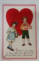 Antique Valentine Postcard Embossed undivided back unused Boy &amp;Girl Big ... - $9.32