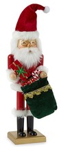 Wooden Christmas Nutcracker, 14&quot;, White Santa Claus W/GREEN Bag Of Gifts, Np 639 - £27.77 GBP