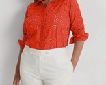 $155 Ralph Lauren Women&#39;s Orange Eyelet Cotton Button-Front Shirt Plus S... - $32.71