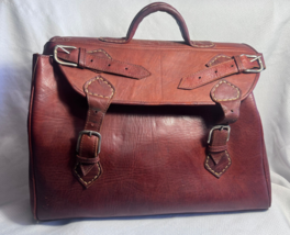 Vtg Unisex Brown Leather Laptop Paperwork Carrying Messenger Bag Buckles... - £159.83 GBP