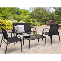 4Pcs Black Furniture Set Chairs Coffee Table Patio Garden Brand New - £219.06 GBP