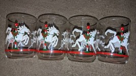 Libbey Barware 1980s Christmas Carousel Horses set of 4 Old Fashioned Glasses - £20.23 GBP