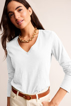 White Solid Color V Neck Long Sleeve Stretchy Top - $11.09